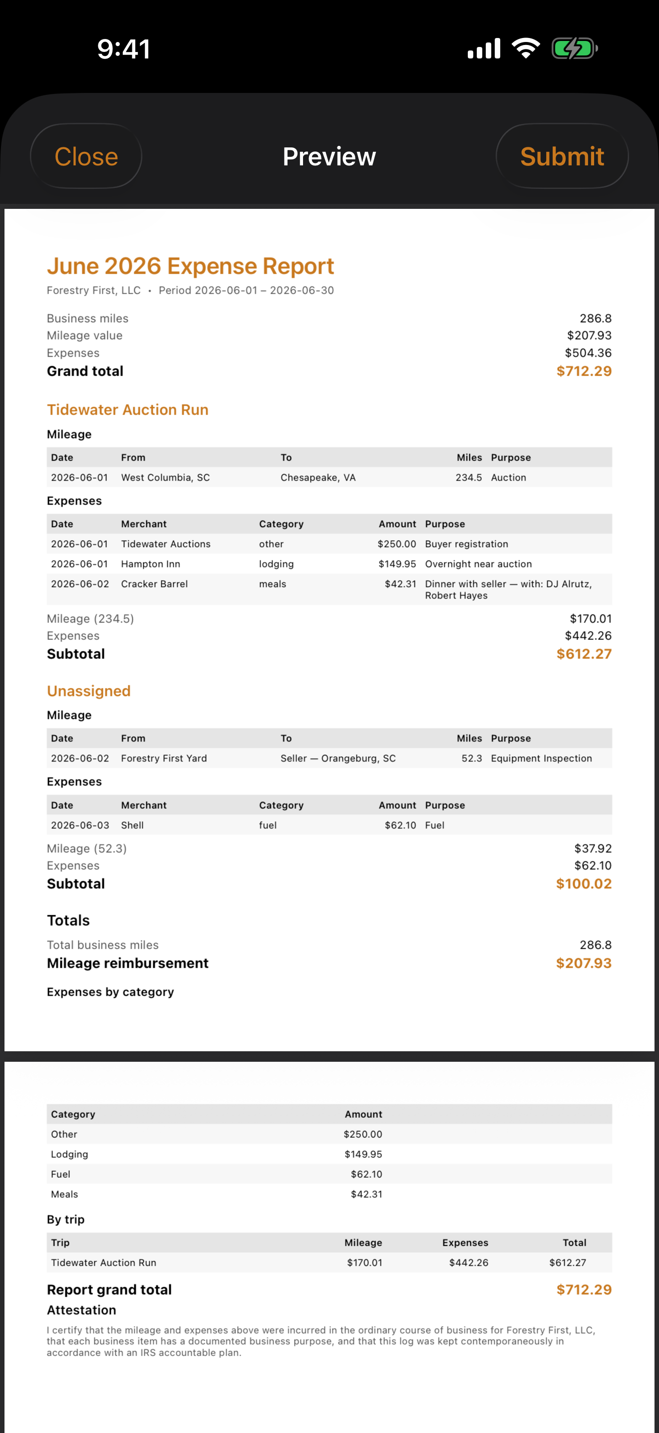 Generated IRS-ready PDF report